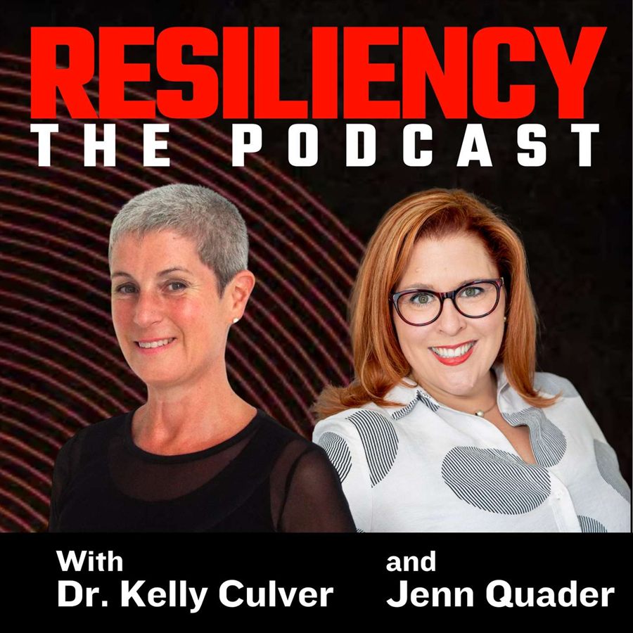 Cover art for Resiliency The Podcast: Dr. Kelly Culver and Jenn Quader against concentric red rings. Opens the podcast site in a new tab.